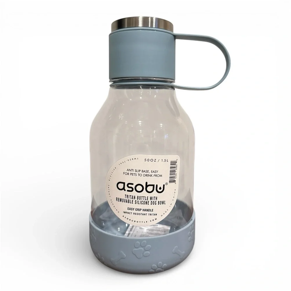 Asobu Tritan Dog Water Bottle Lite with Removable Silicone Blue Bowl - Picture 2 of 10
